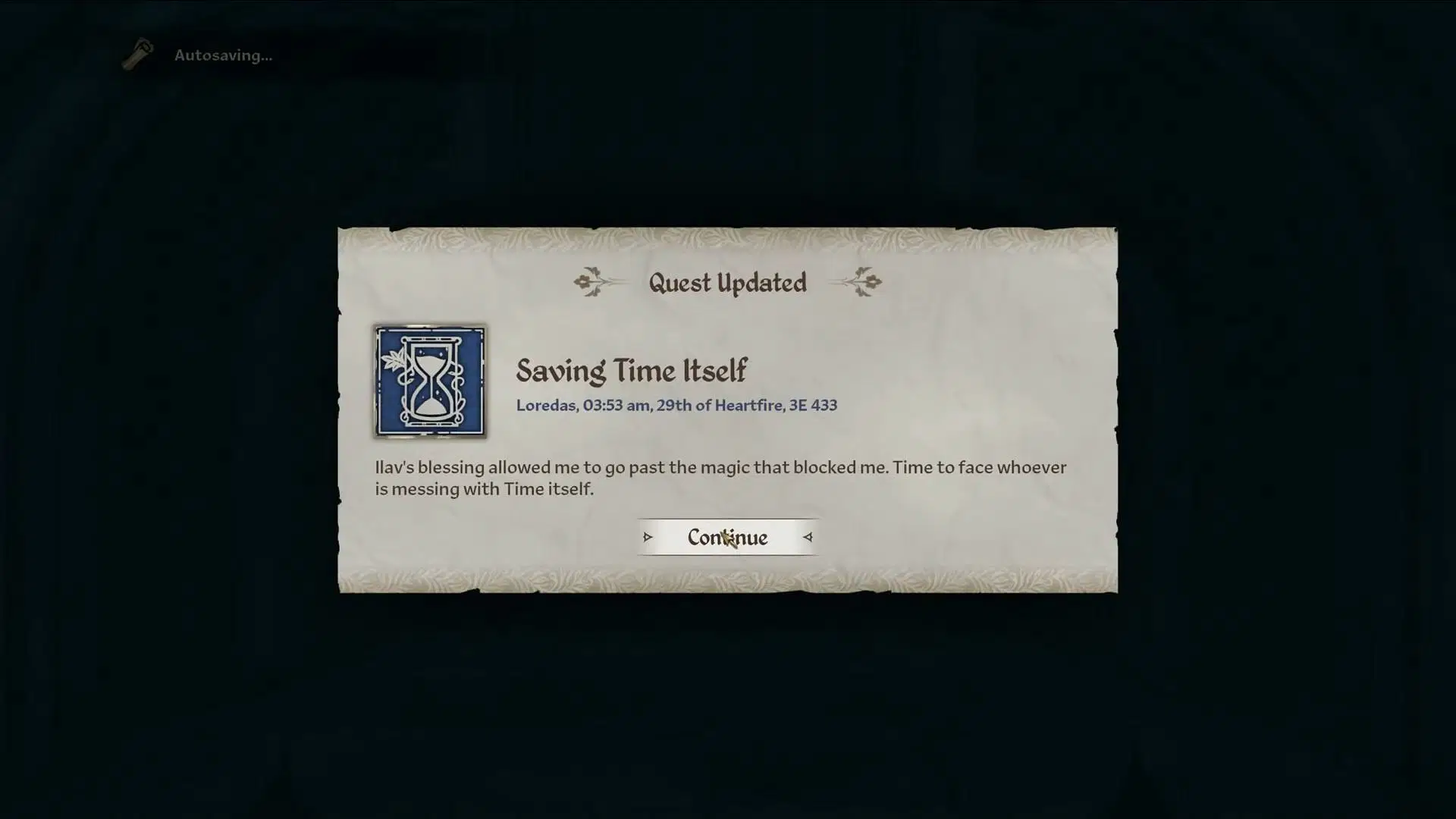 A guide to complete Saving Time Itself quest (Image via Bethesda Software)