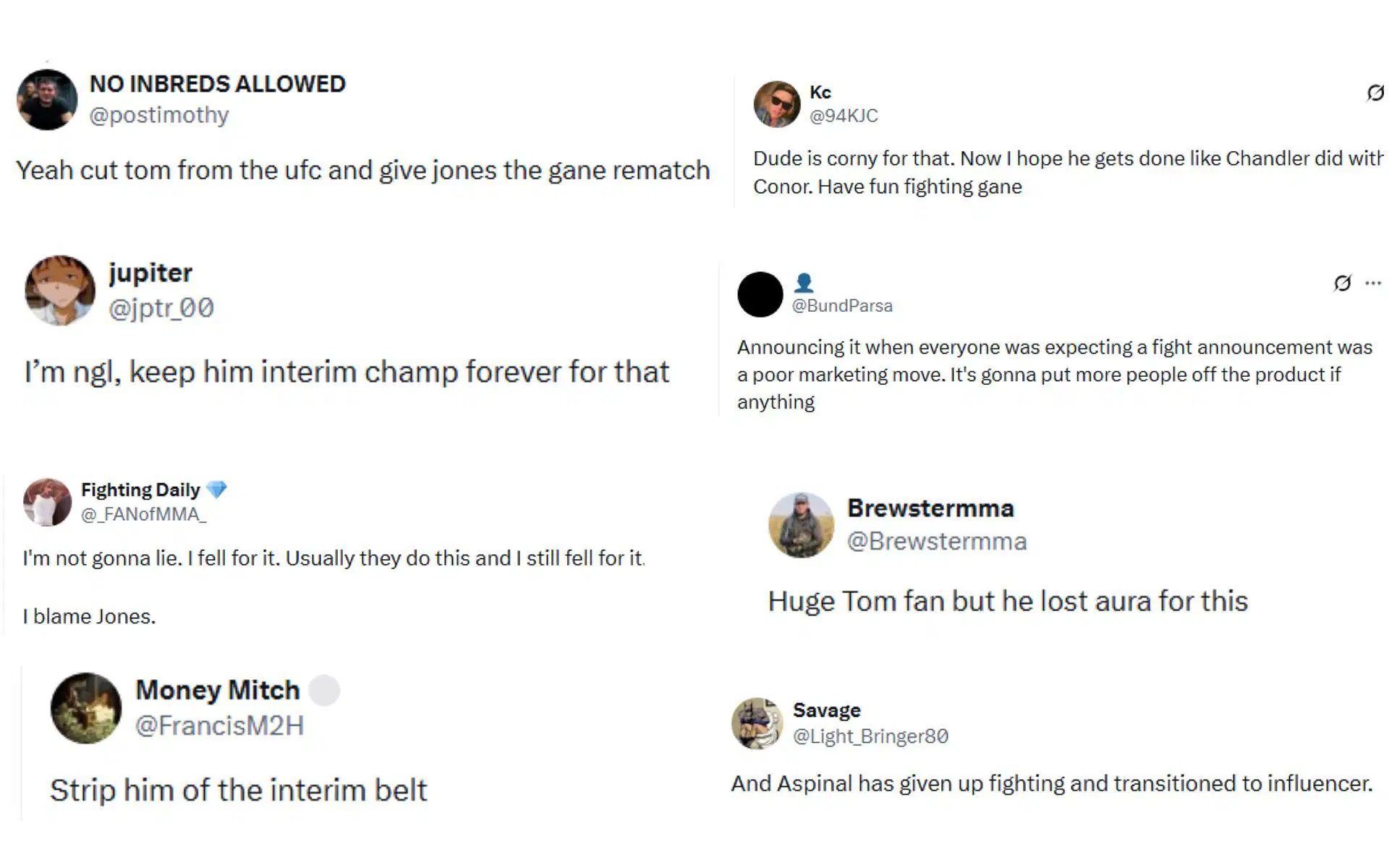 Fan reactions regarding Tom Aspinall&#039;s partnership announcement with Champion [Screenshots courtesy: @mma_orbit on X]