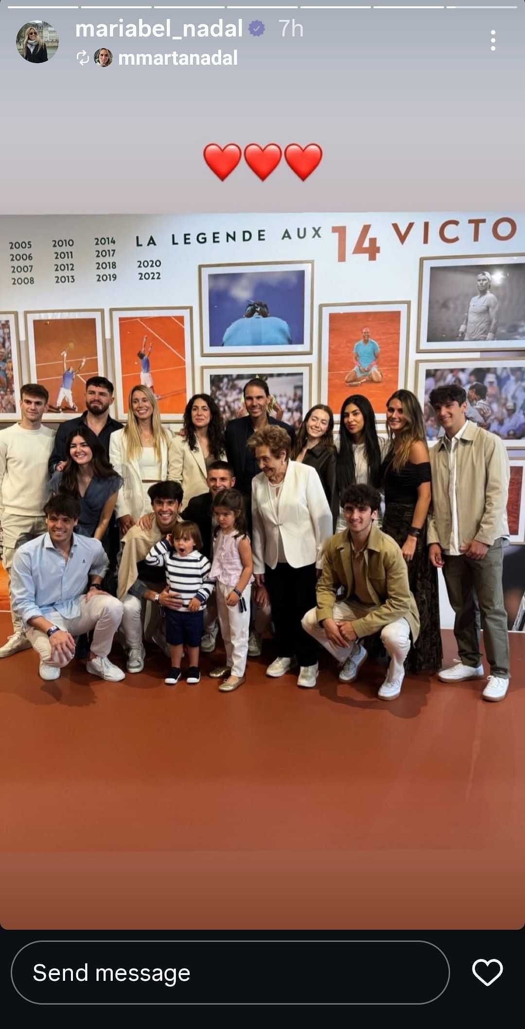Rafael Nadal&#039;s sister Maribel shares a family photograph after the Spaniard&#039;s tribute ceremony (Source: Instagram)
