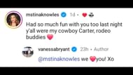 Tina Knowles and Vanessa Bryant interact on Instagram after Beyonce's concert. Credit: Vanessa Bryant/IG Tina Knowles expresses how much fun she had with Vanessa and Natalia Bryant. Credit: Vanessa Bryant/ILa La Anthony posts heart eye emojis on Vanessa Bryant's post. Credit: Vanessa Bryant/IG