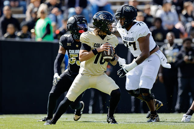 Apr 19, 2025; Boulder, CO, USA; Colorado Buffaloes quarterback Julian Lewis (10) during the spring game at Folsom Field. Mandatory Credit: Isaiah J. Downing-Imagn Images - Source: Imagn