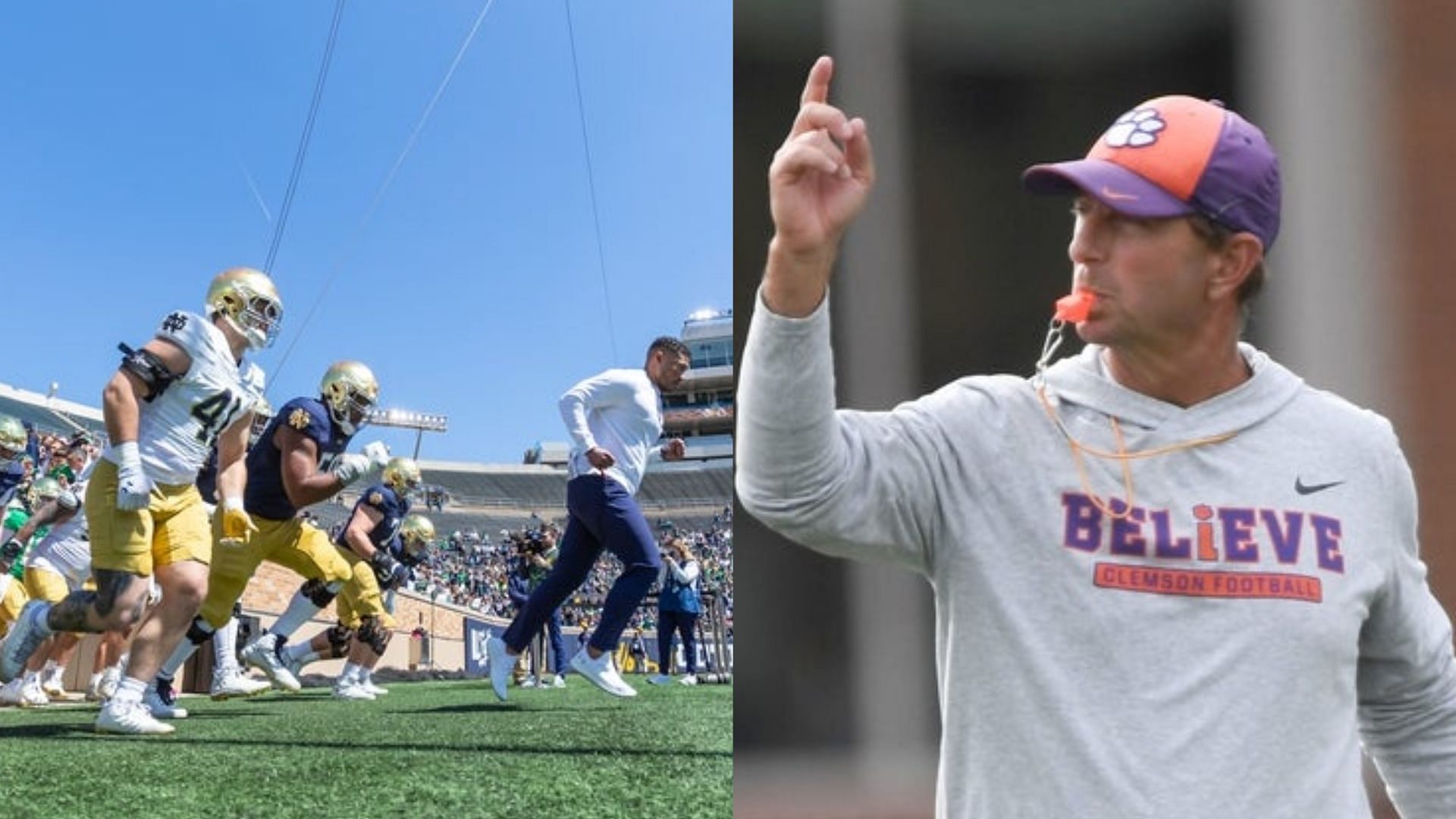Notre Dame coach Marcus Freeman and Clemson coach Dabo Swinney