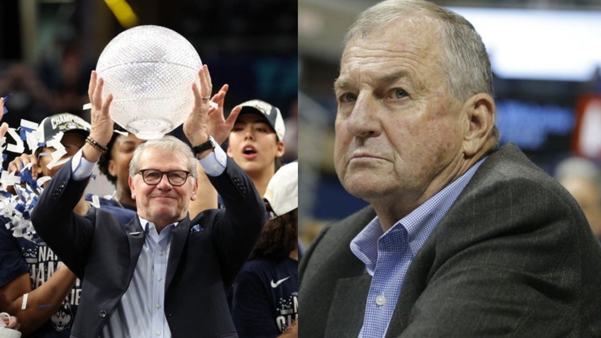 UConn coach Geno Auriemma and Jim Calhoun
