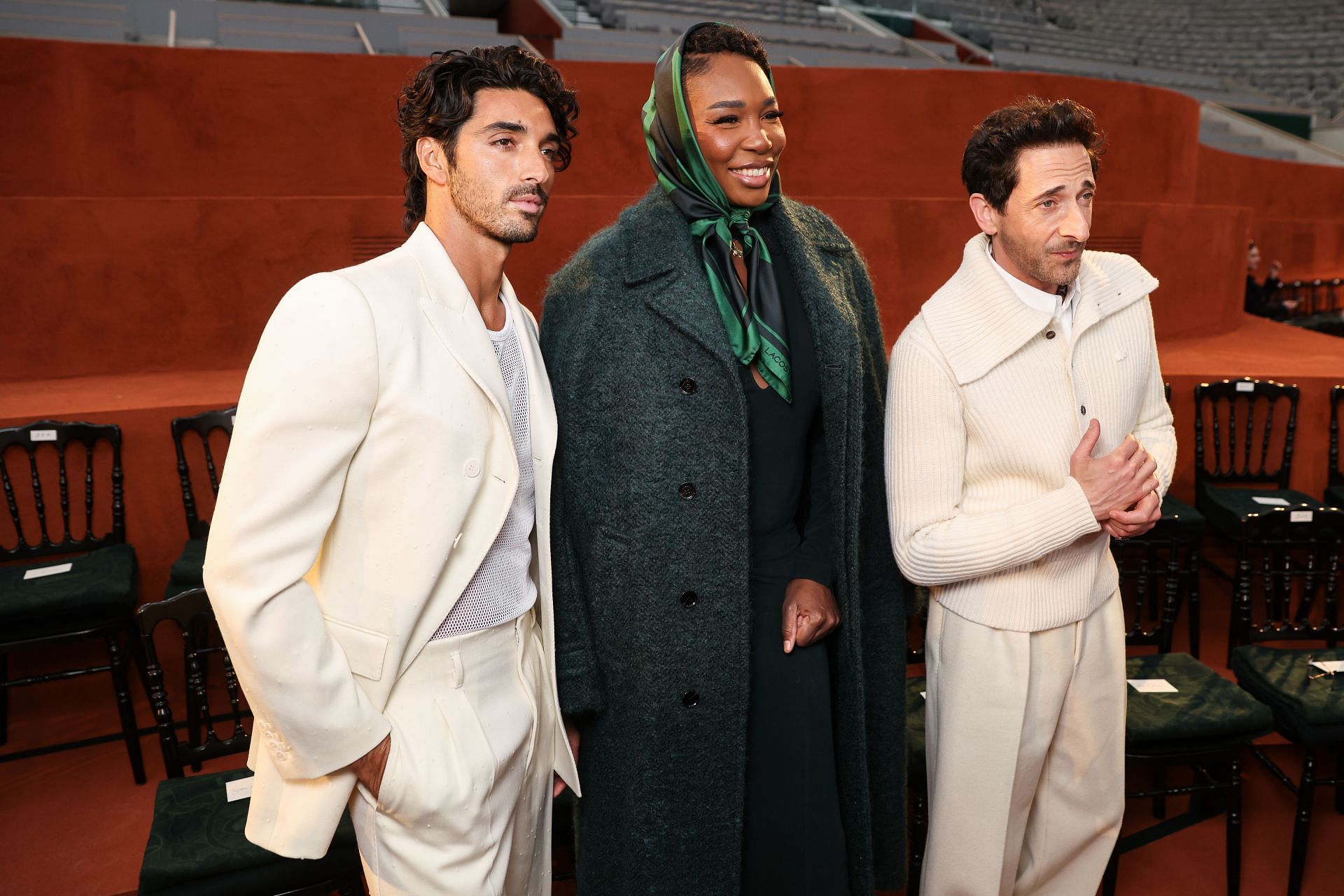 Venus Williams poses with Adrien Brody [R] and Taylor Zakhar Perez [L] | Image Source: Getty