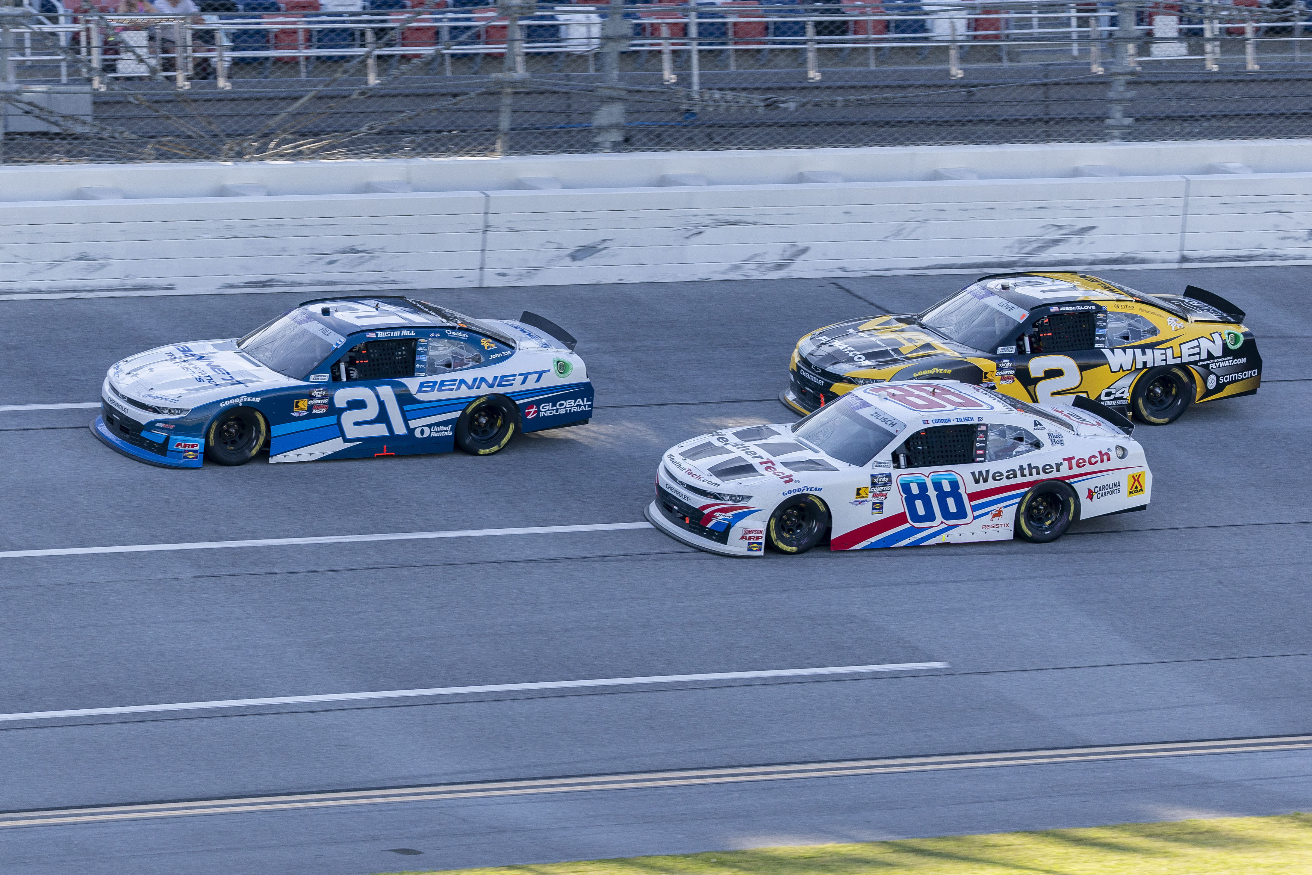 Xfinity Series driver Austin Hill leads Connor Zilisch (88) and Jesse Love (2) at Talladega. Source: Imagn
