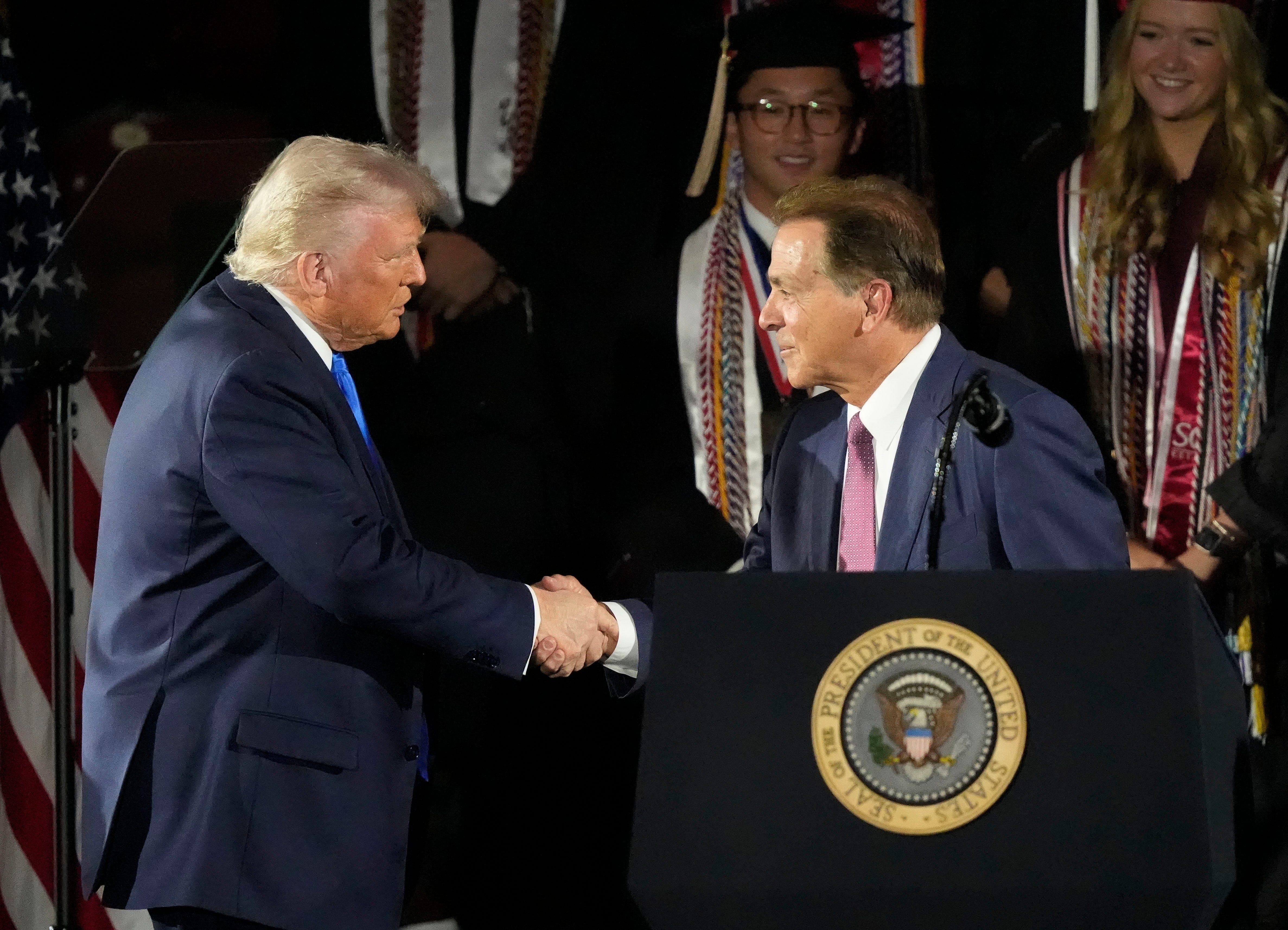 "Let's bring him back": POTUS Donald Trump makes humorous appeal to unretire Nick Saban while giving Kalen DeBoer his flowers