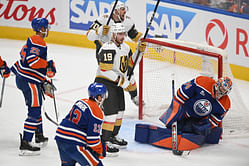 Oilers' Stuart Skinner gives explanation for his sprawling save attempt on Reilly Smith's stunning buzzer-beater in Game 3