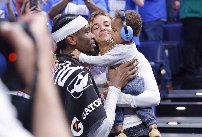 Shai Gilgeous-Alexander, wife Hailey Summer and son Ares share adorable family time on court after OKC's Game 1 win