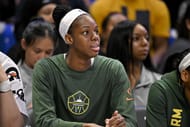 Seattle Storm center Dominique Malonga (#14) looks on from the team bench during the second half of their WNBA game against the Dallas Wings at College Park Center. Photo: Imagn