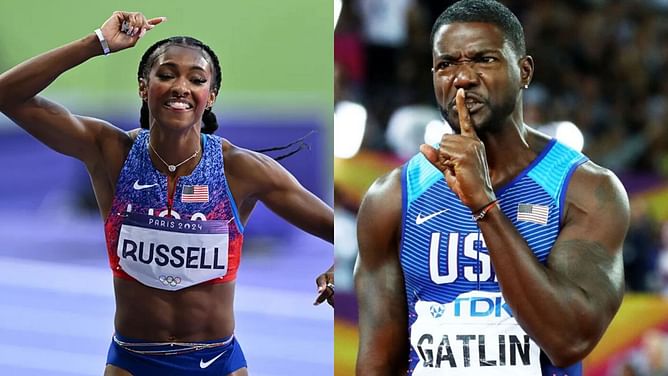 Justin Gatlin drops 3-word reaction to Masai Russell's impressive victory at Grand Slam Meet Miami
