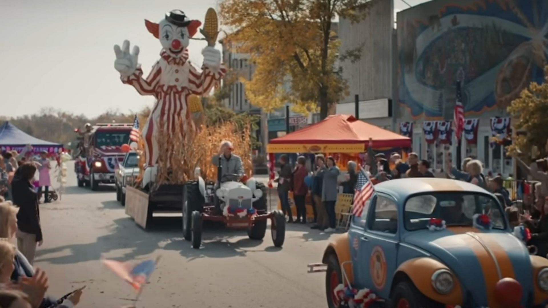 Still from Clown in a Cornfield (Image via Shudder)