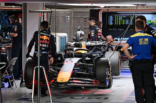 Yuki Tsunoda's No. 22 RB21 in the garage at Jeddah Corniche. Source: Getty