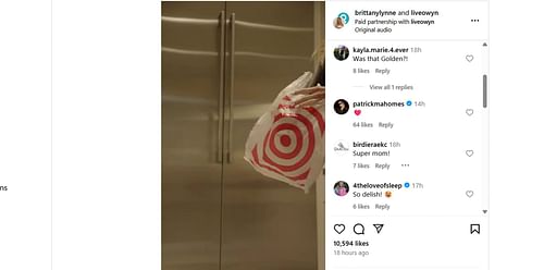 Patrick Mahomes reacts as wife Brittany involves two-year-old son Bronze in her intense workout routine/@brittanylynne