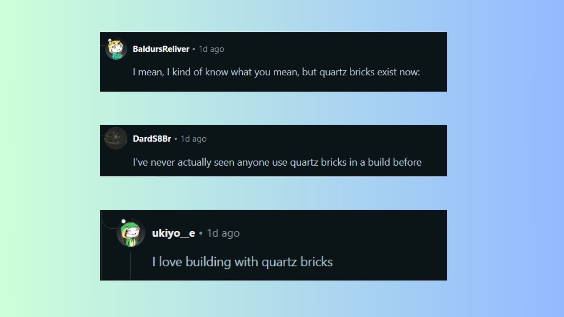 Many users suggested quartz bricks as an alternative to the snow brick (Image via Reddit/FentNGoon)