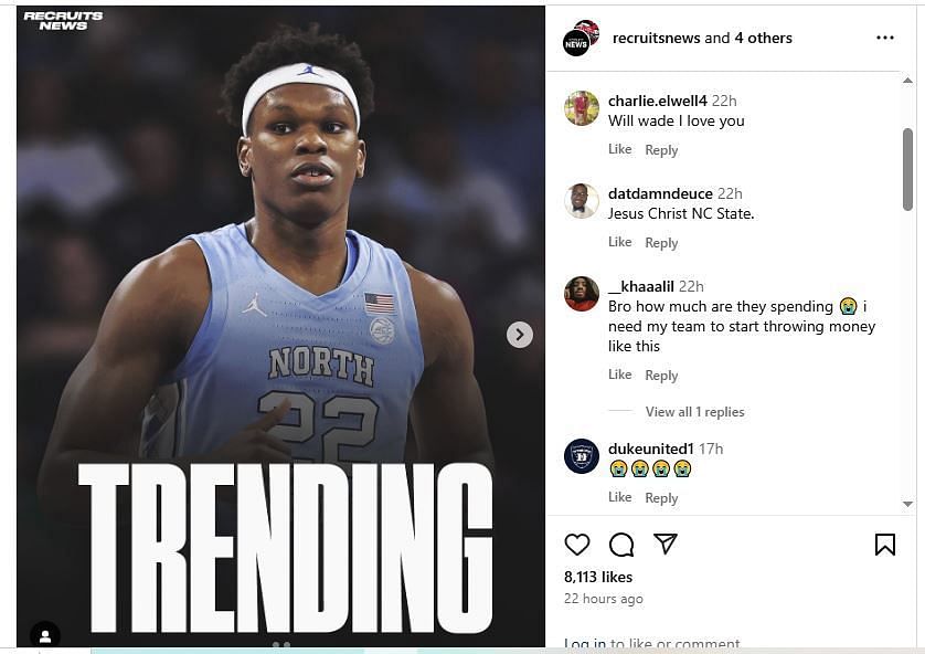 Fans react to news of Lubin joining NC State (Image via Instagram/@recruitnews)