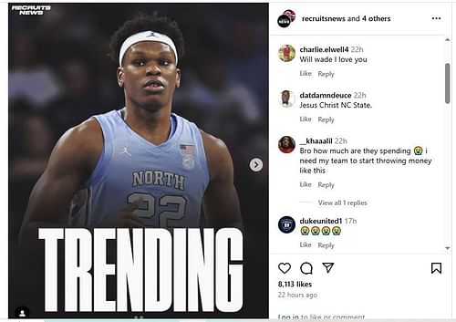 Fans react to news of Lubin joining NC State (Image via Instagram/@recruitnews)