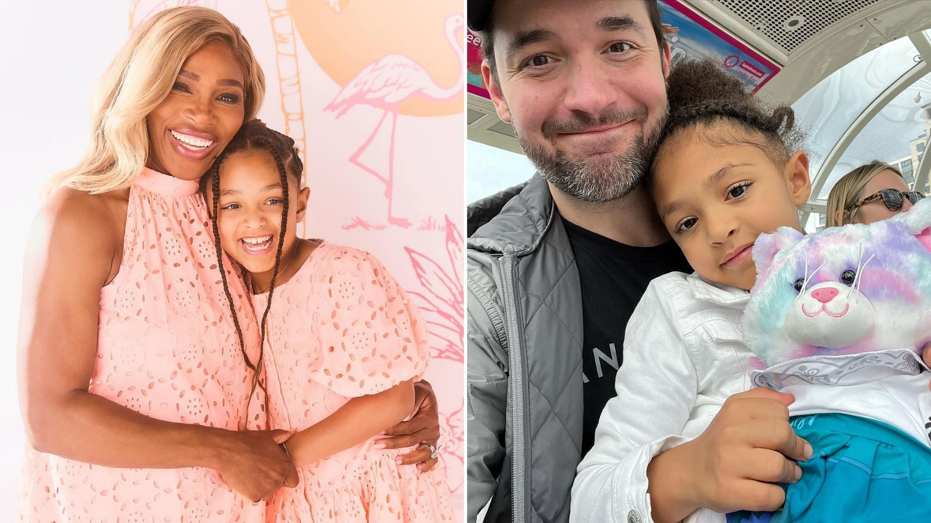 Serena Williams with daughter Olympia (Left), Alexis Ohanian Olympia (Right)