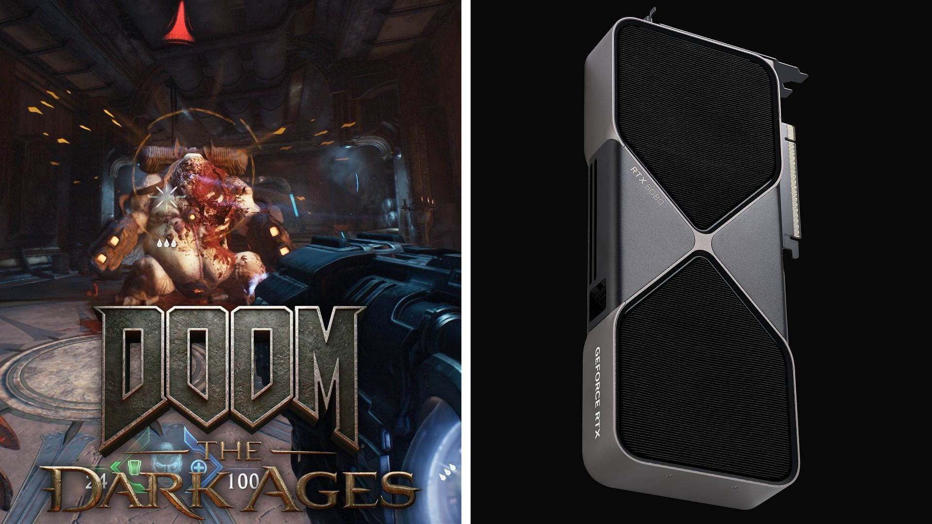 The RTX 5080 can play DOOM: The Dark Ages at 4K (Image via Bethesda and Nvidia)