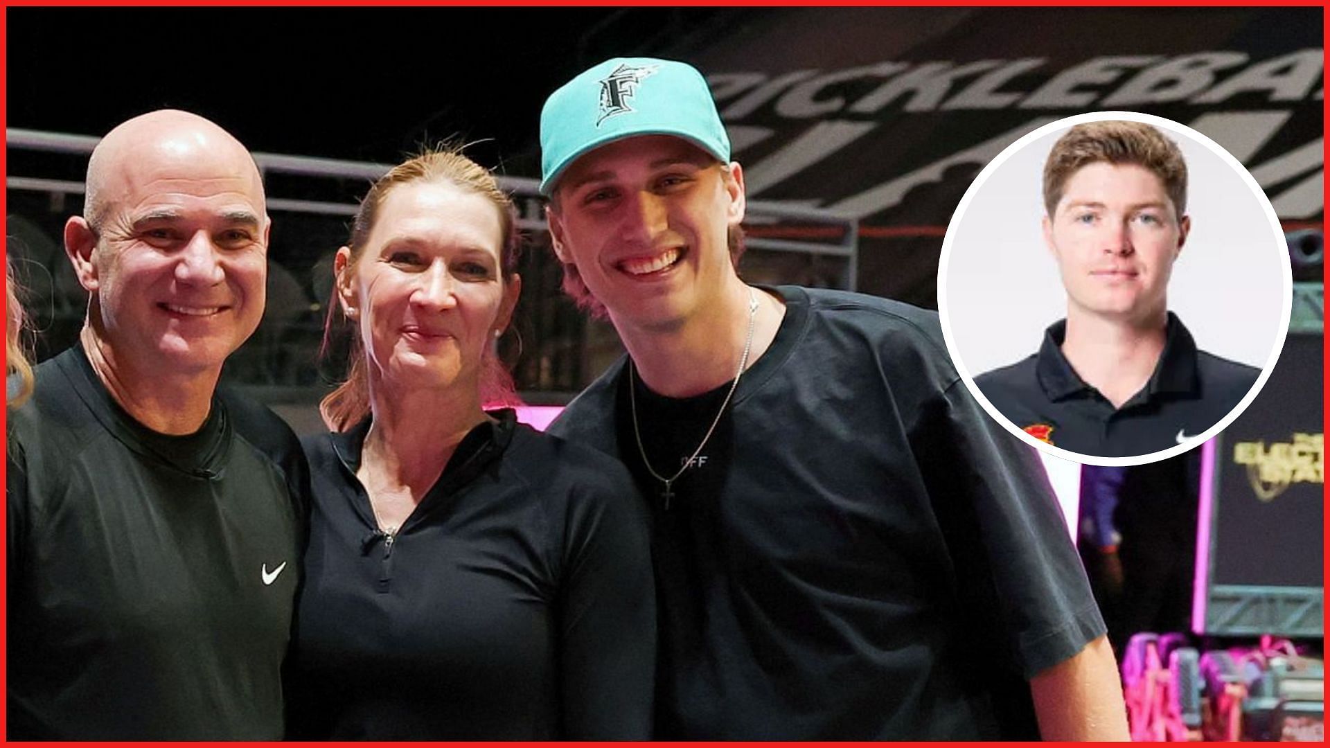 Andre Agassi, Steffi Graf, Jaden Agassi, Jackson Rivera (Source: Getty and https://usctrojans.com/sports/mens-golf/roster/jackson-rivera/16776 (Inset))