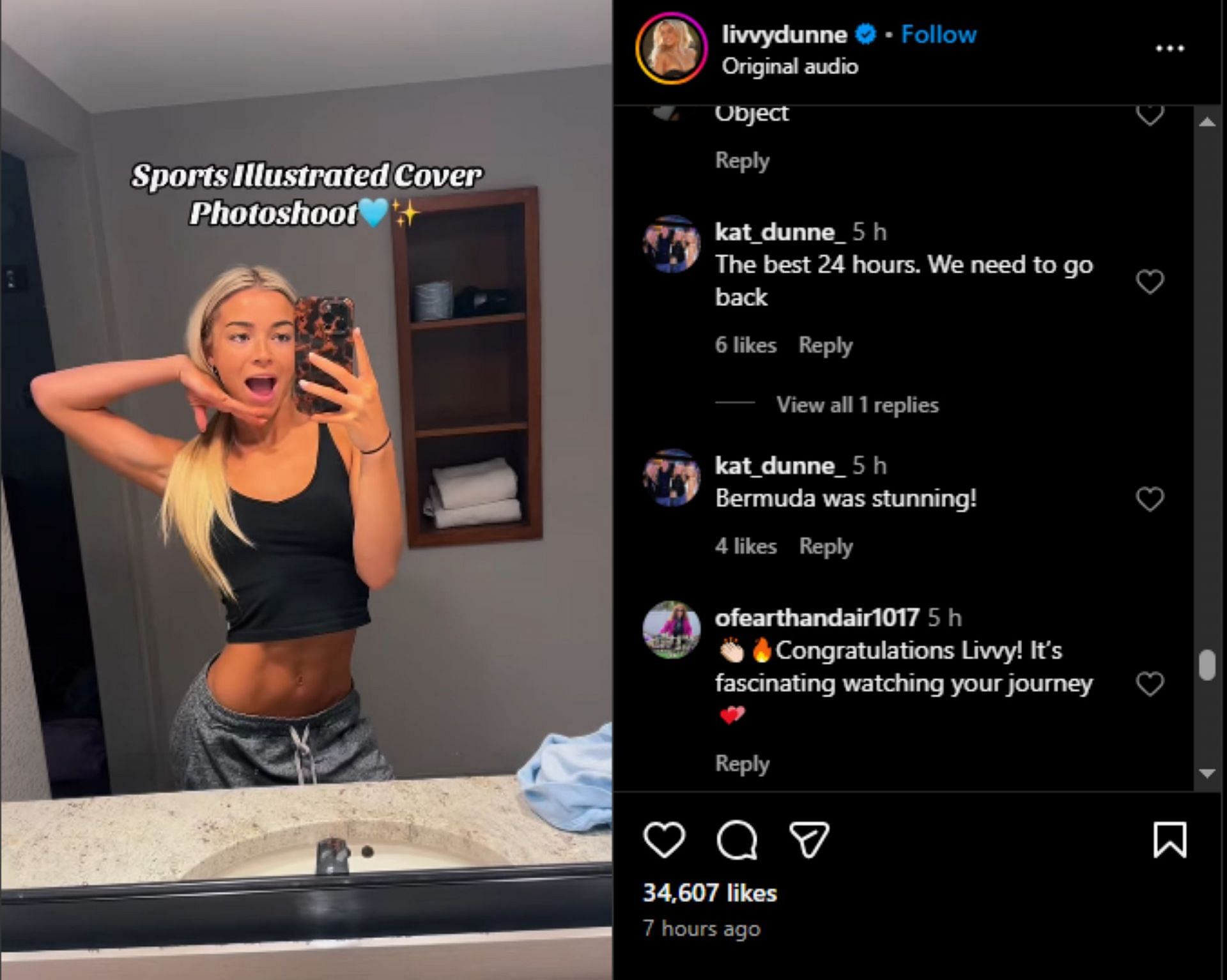 Screengrab of Olivia Dunne&#039;s mother&#039;s comments on her Instagram post [Image Source: Olivia Dunne&#039;s Instagram]