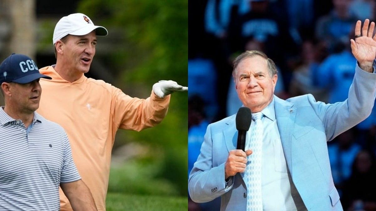 Peyton Manning (L) at Workday Golden Bear Pro-Am &amp; Bill Belichick (R)  La Salle at North Carolina (Image credit: Imagn)