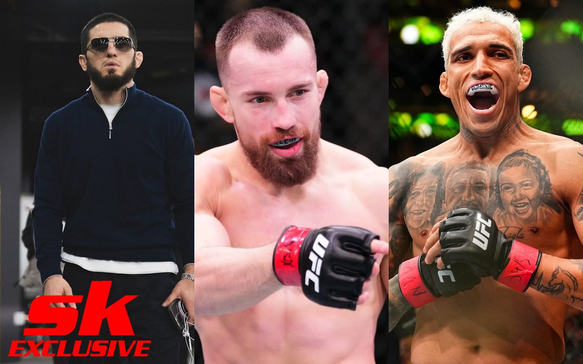 Ludovit Klein (center) talks about Charles Oliveira (right) and Islam Makhachev