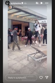 AJ Dybantsa playfully blocks LSU star Milaysia Fulwiley's dunk attempt at a party (Source: IG/ aj.dybantsa)