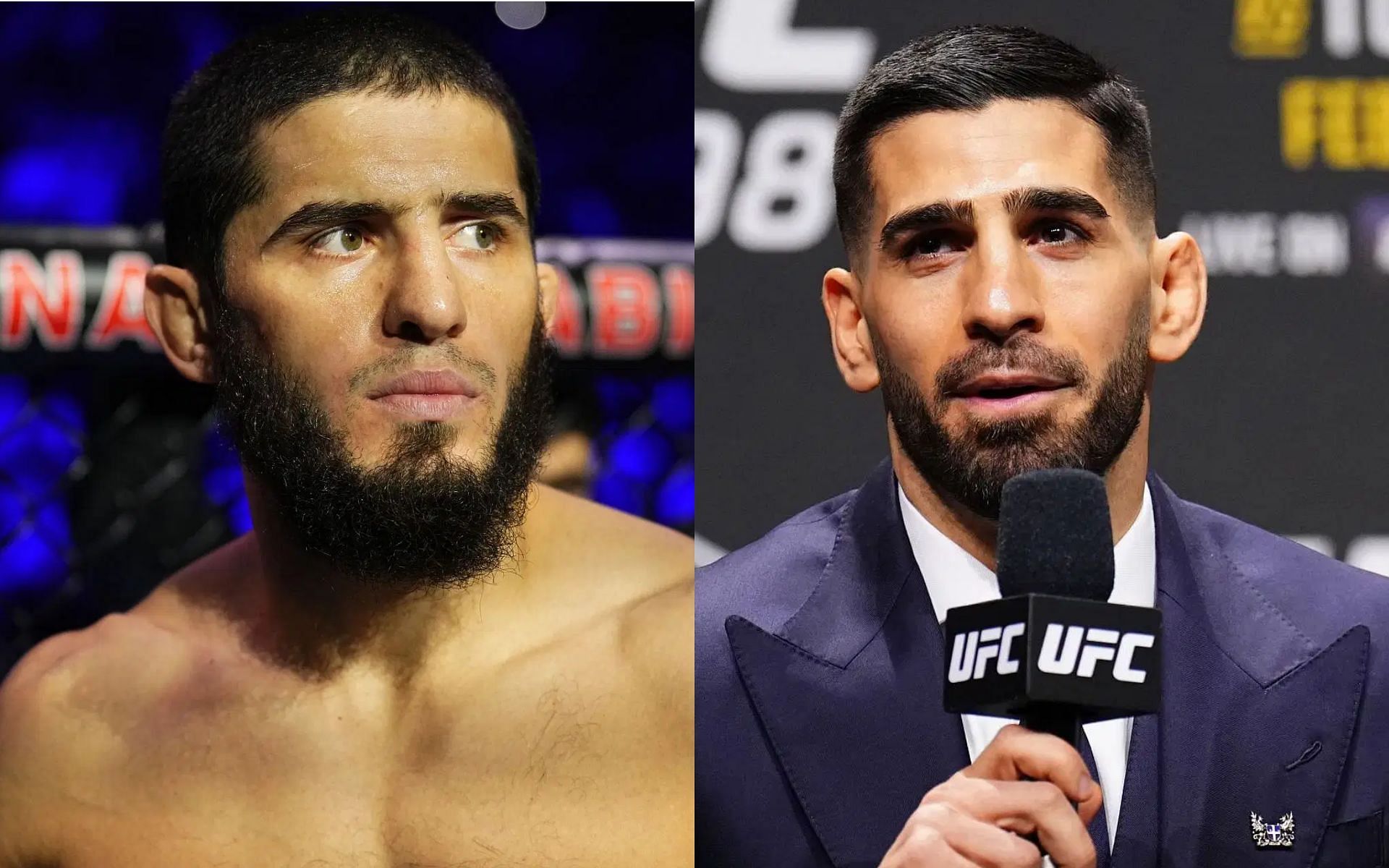 Ilia Topuria (right) sends short message to Islam Makhachev (left) with the fate of their potential fight on the horizon [Images courtesy: Getty Images]