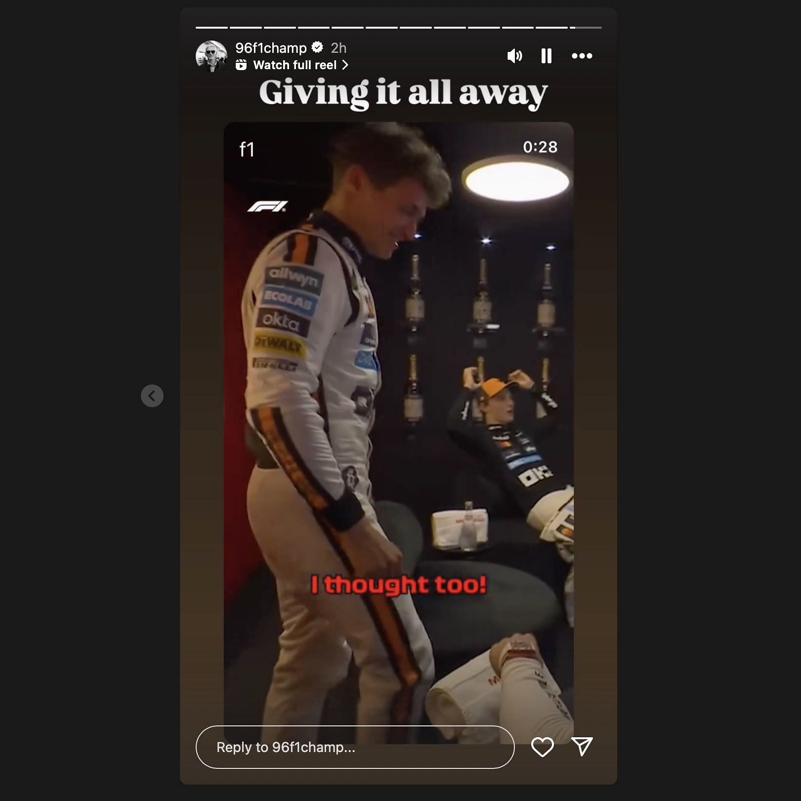 Screen grab from Damon Hill&#039;s Instagram story [via Instagram/96f1champ]