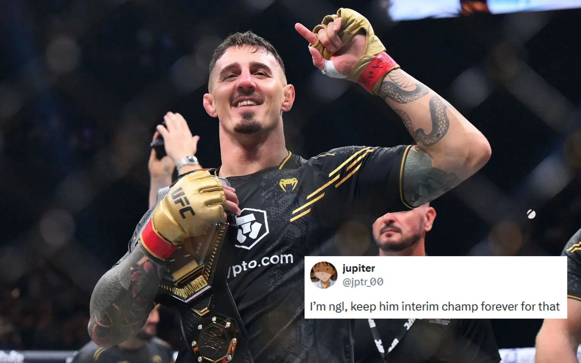 Fan take aim at Tom Aspinall for announcing clothing brand partnership rather than next fight  [Image courtesy: Getty Images, and @jptr_00 on X]