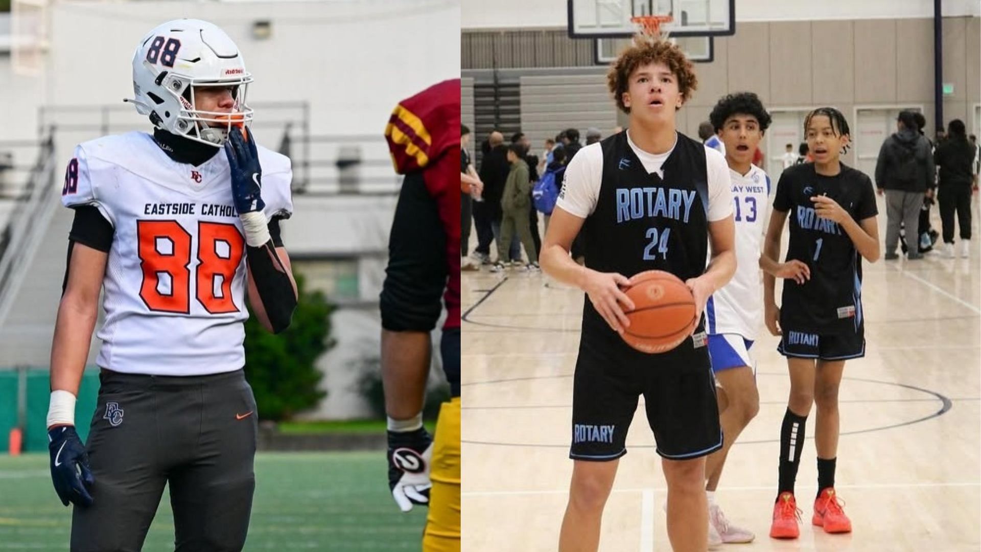 Dual  sport Freshman Taytan McHeal on both the football pitch and basketball court. (Images via Instagram @taytan_mcneal24