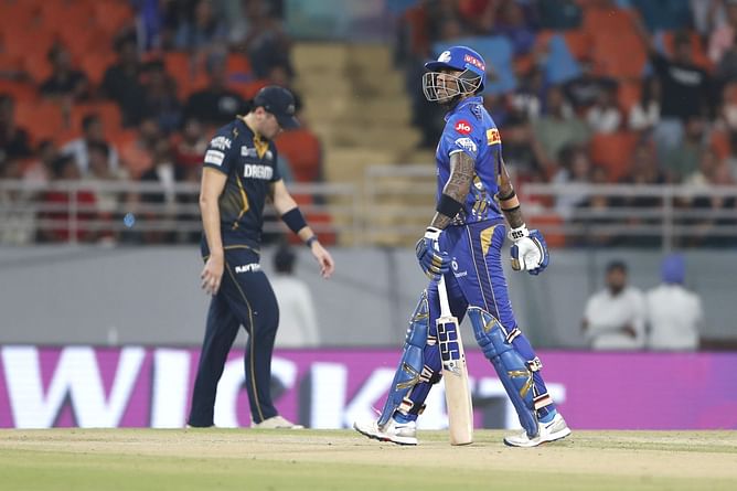 Suryakumar Yadav's whirlwind 20-ball 33 ends as he is caught sweeping off R Sai Kishore's bowling in GT vs MI IPL 2025 Eliminator