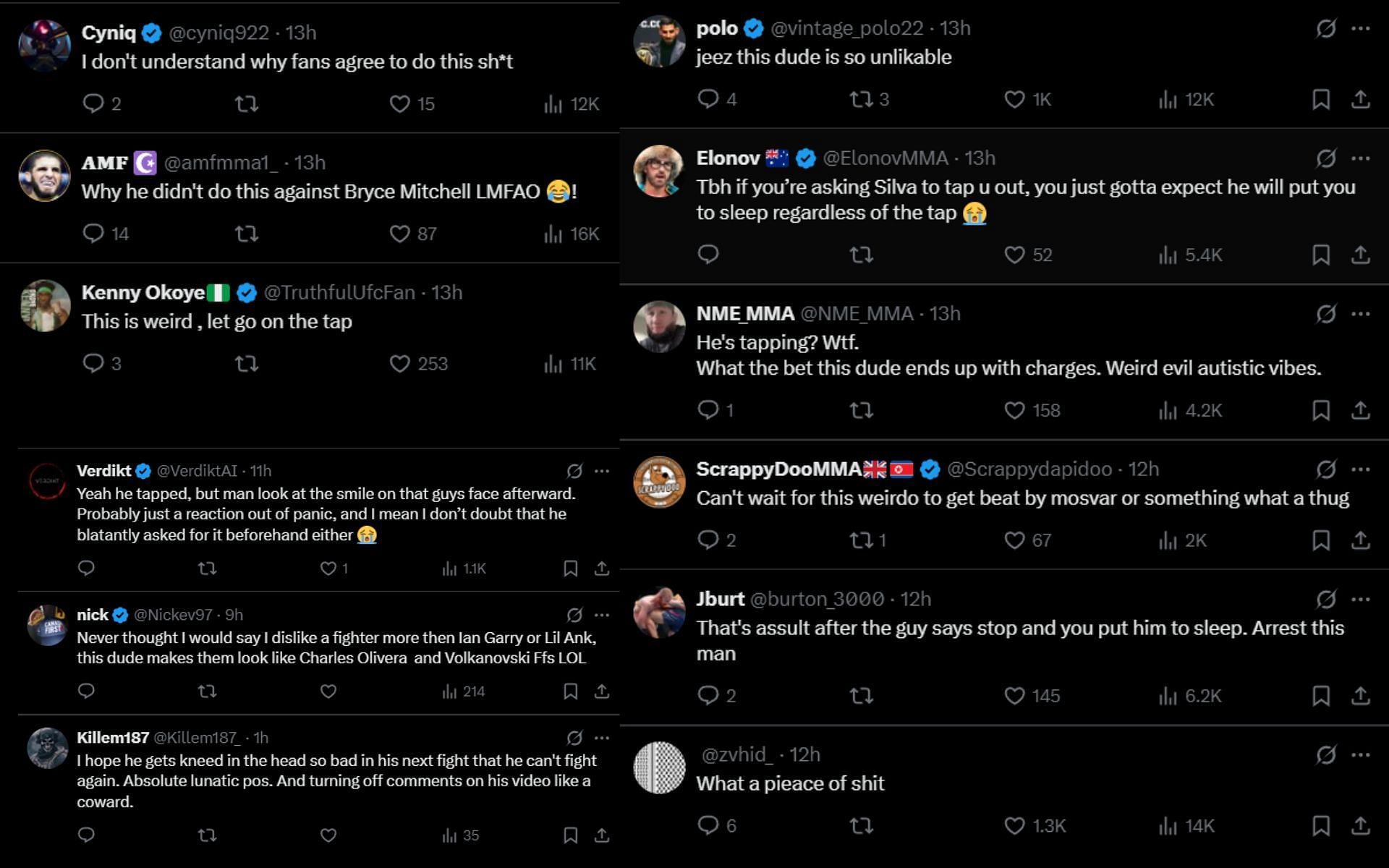 Fans react to the video of Jean Silva choking out a fan. [Screenshots courtesy: @ChampRDS on X]