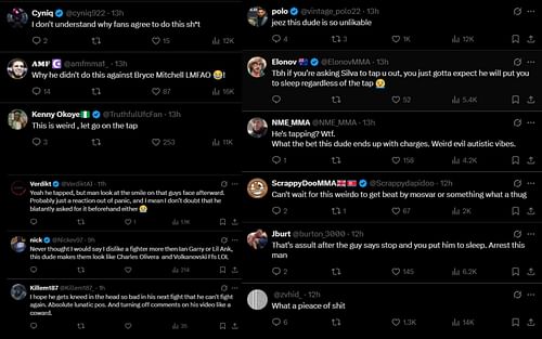 Fans react to the video of Jean Silva choking out a fan. [Screenshots courtesy: @ChampRDS on X]