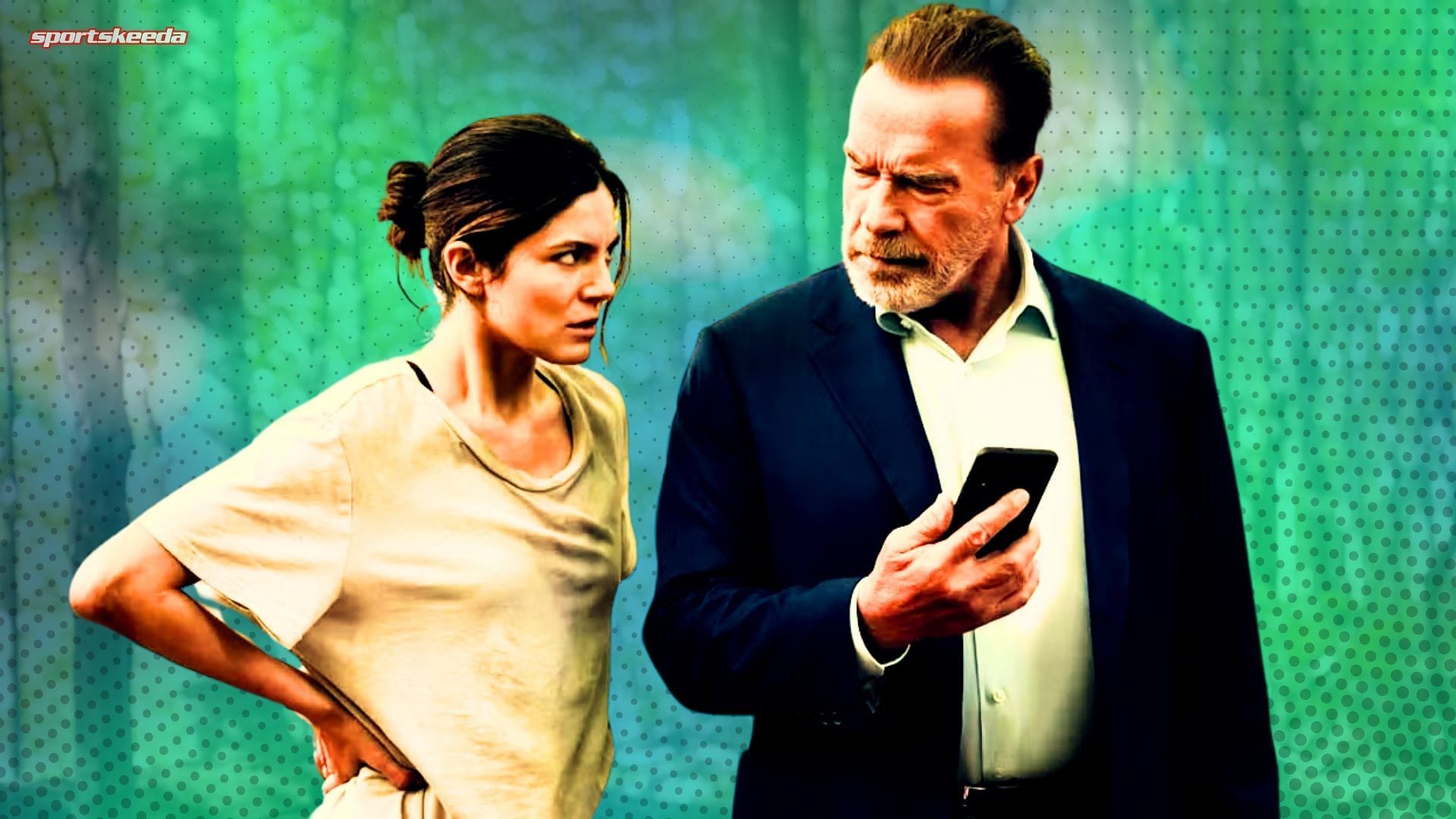 Arnold Schwarzenegger and Monica Barbaro in Fubar season 2 (Custom cover edited by Sportskeeda, original image via YouTube/ @Netflix)