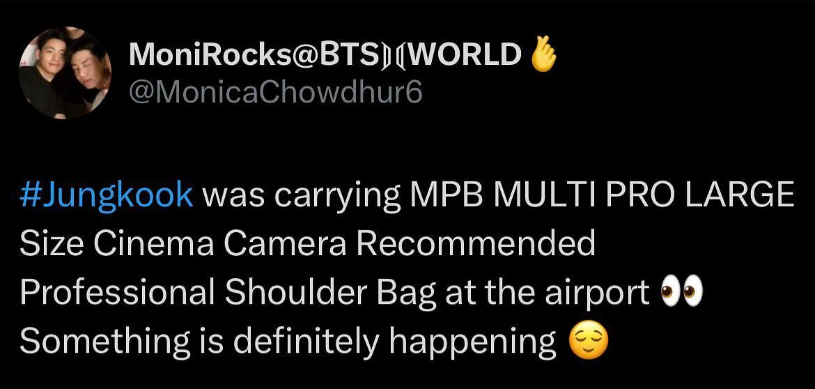 A fan comment on Jungkook&#039;s airport sighting (Image via X/@MonicaChowdhur6)