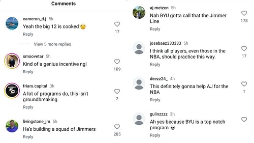 College hoops fans reacted to AJ Dybantsa showing BYU's practice facility, which feature a four-point line on the basketball court. Source: Instagram/@br_hoops