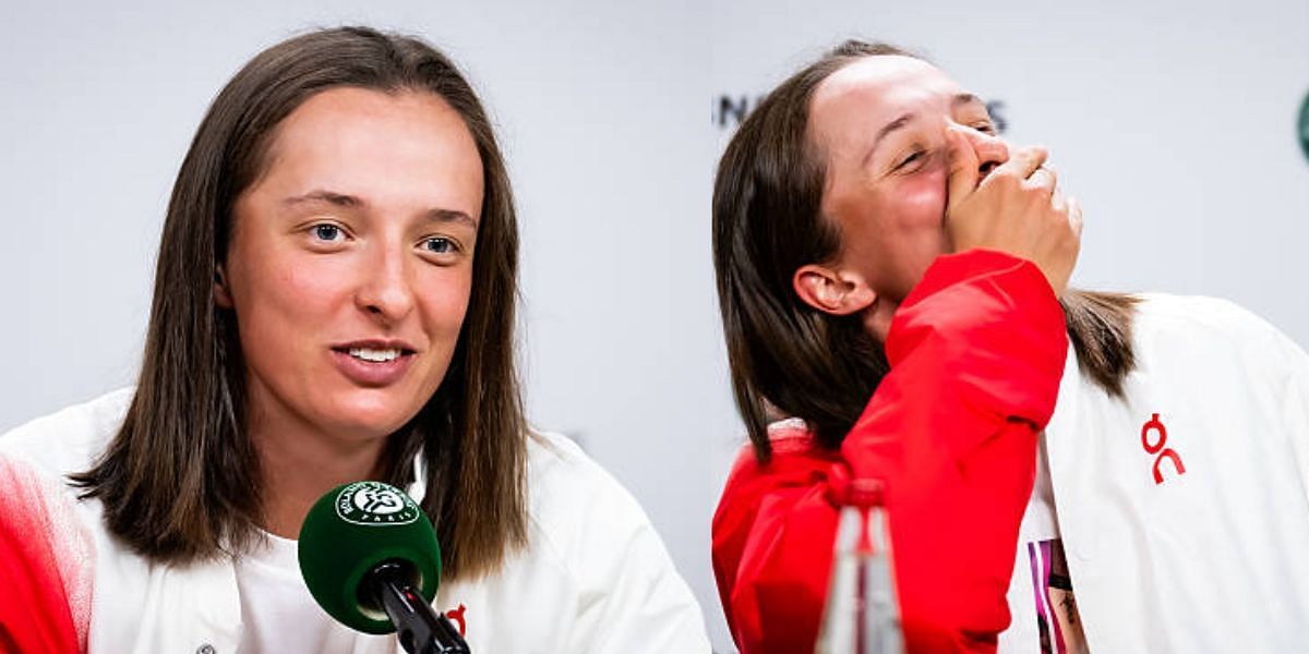 Iga Swiatek burst in laughter after getting caught- Image Source: Getty