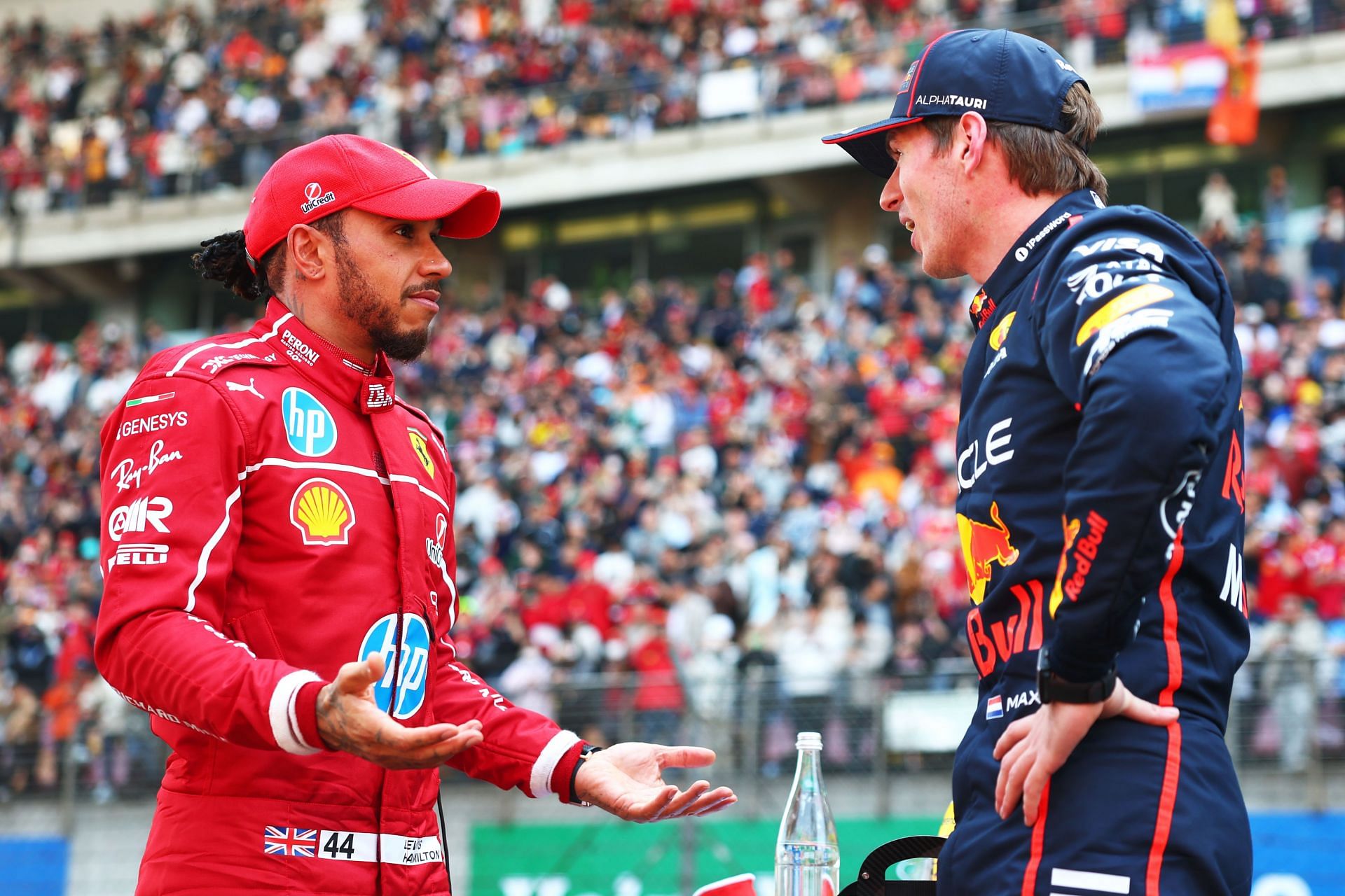Lewis Hamilton [L] Max Verstappen [R] at F1 Grand Prix Of China - Sprint &amp; Qualifying - Source: Getty