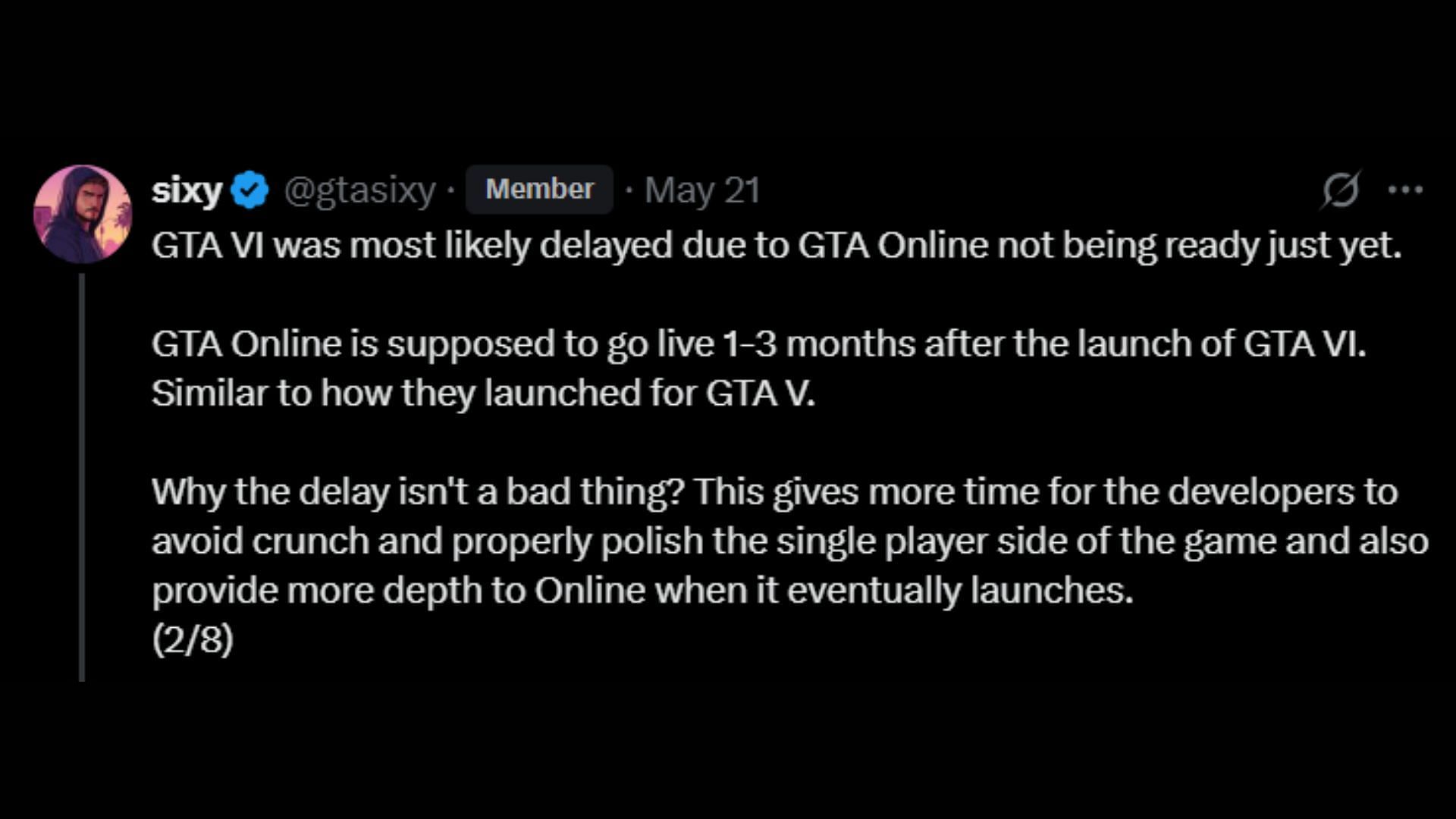 Rockstar delayed Grand Theft Auto 6&rsquo;s release to May 2026 (Image via X)