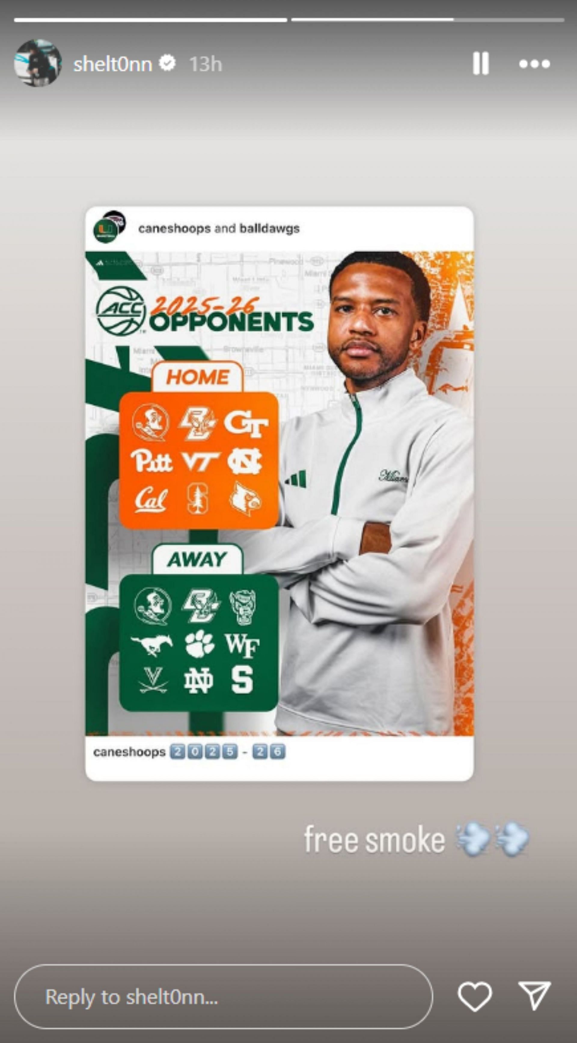 Four-star prospect Shelton Henderson drops 2-word reaction hyping up Miami&#039;s conference schedule (Image via Instagram @shelt0nn)