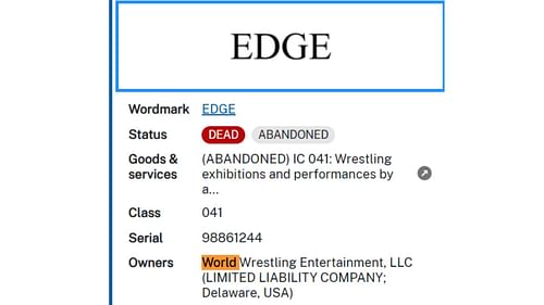 WWE's abandoned filing for "Edge" [Source: USPTO's website]
