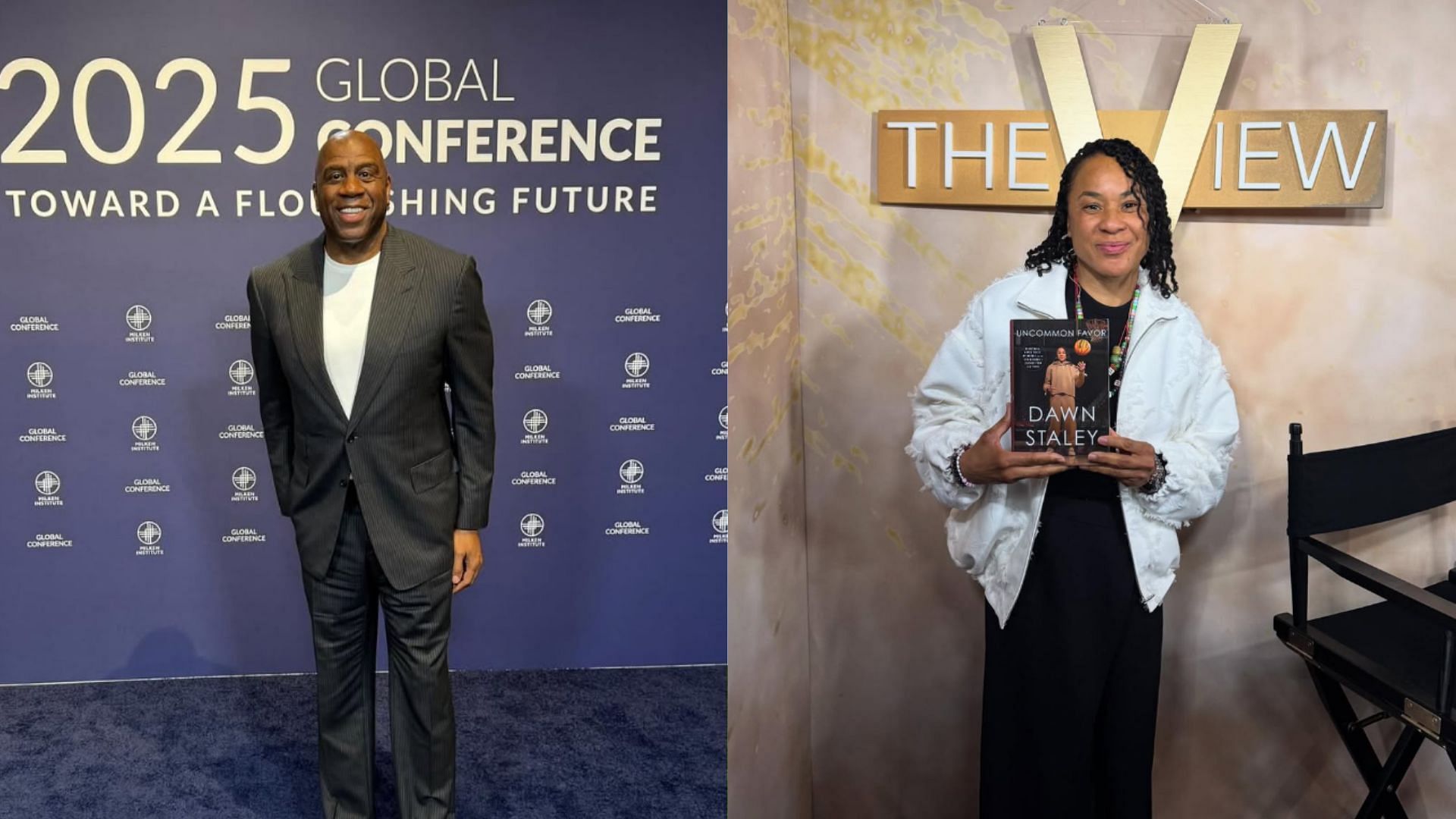 Magic Johnson moved by special gift from Dawn Staley (Image Source: Instagram, @magicjohnson, @staley05)