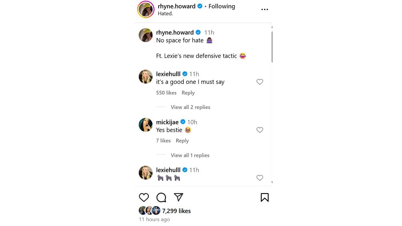 Michael Jordan&#039;s daughter, Jasmine, reacts to Rhyne Howard&#039;s IG post on Sunday. [photo: @rhyne.howard/IG]