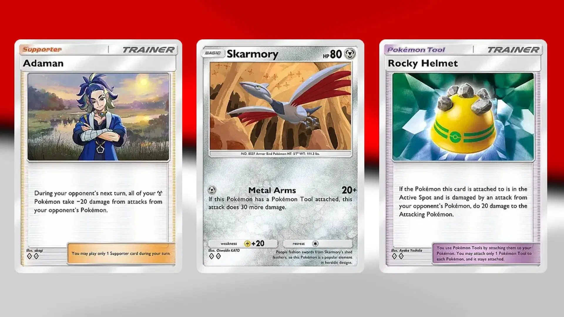 Adaman, Skarmory, and Rocky Helmet in PTCGP (Image via TPC)
