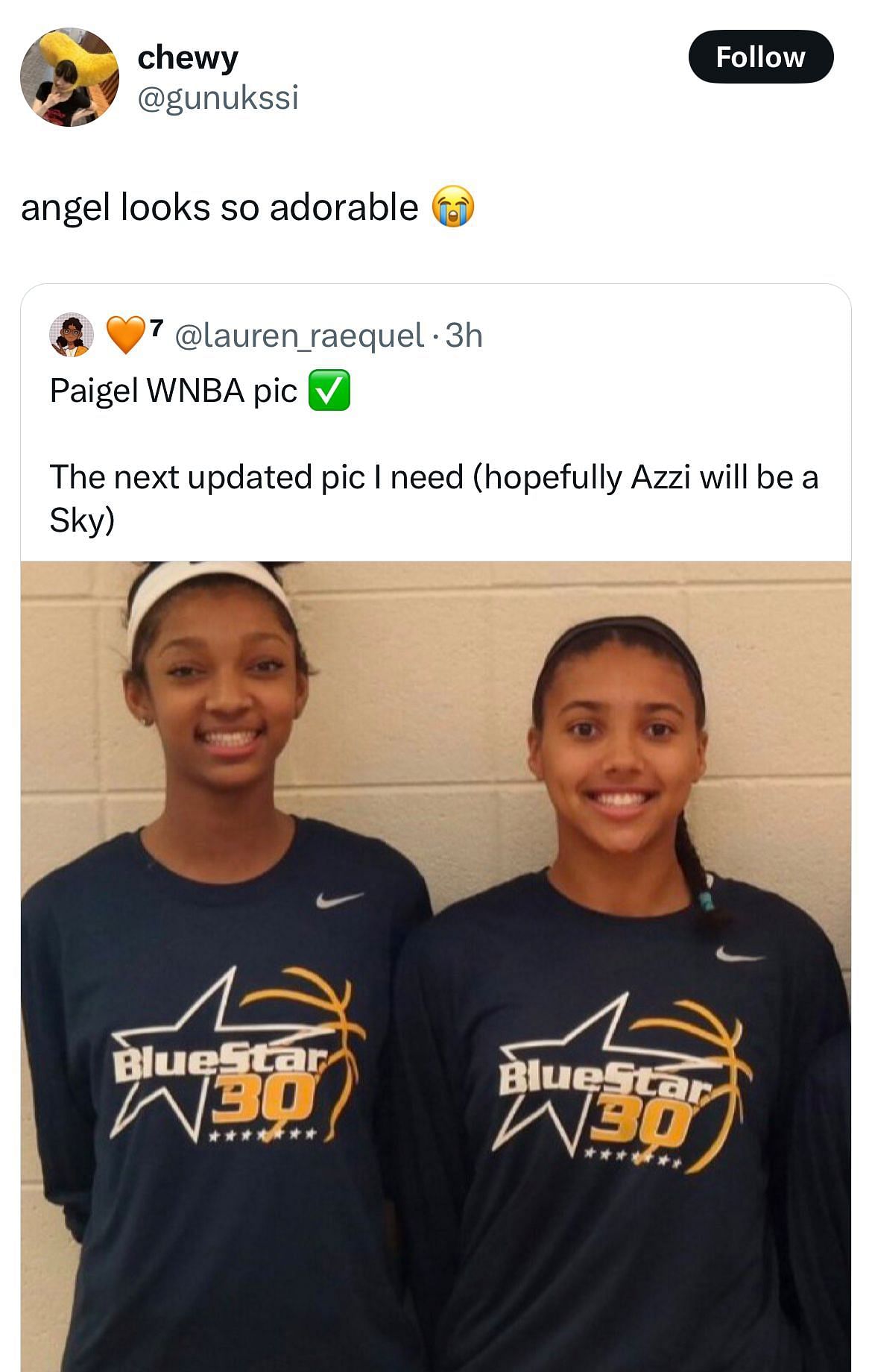 An X user calls younger Reese adorable (image credit: instagram/wnbagotgame)