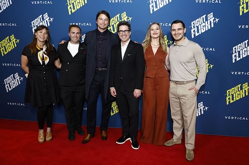 Mailara Santana, Paul Saunderson, Josh Hartnett, James Madigan, Katee Sackhoff, and Julian Kostov attend the "Fight or Flight" New York Premiere at AMC Lincoln Square Theater on May 06, 2025, in New York City. (Image via Getty)