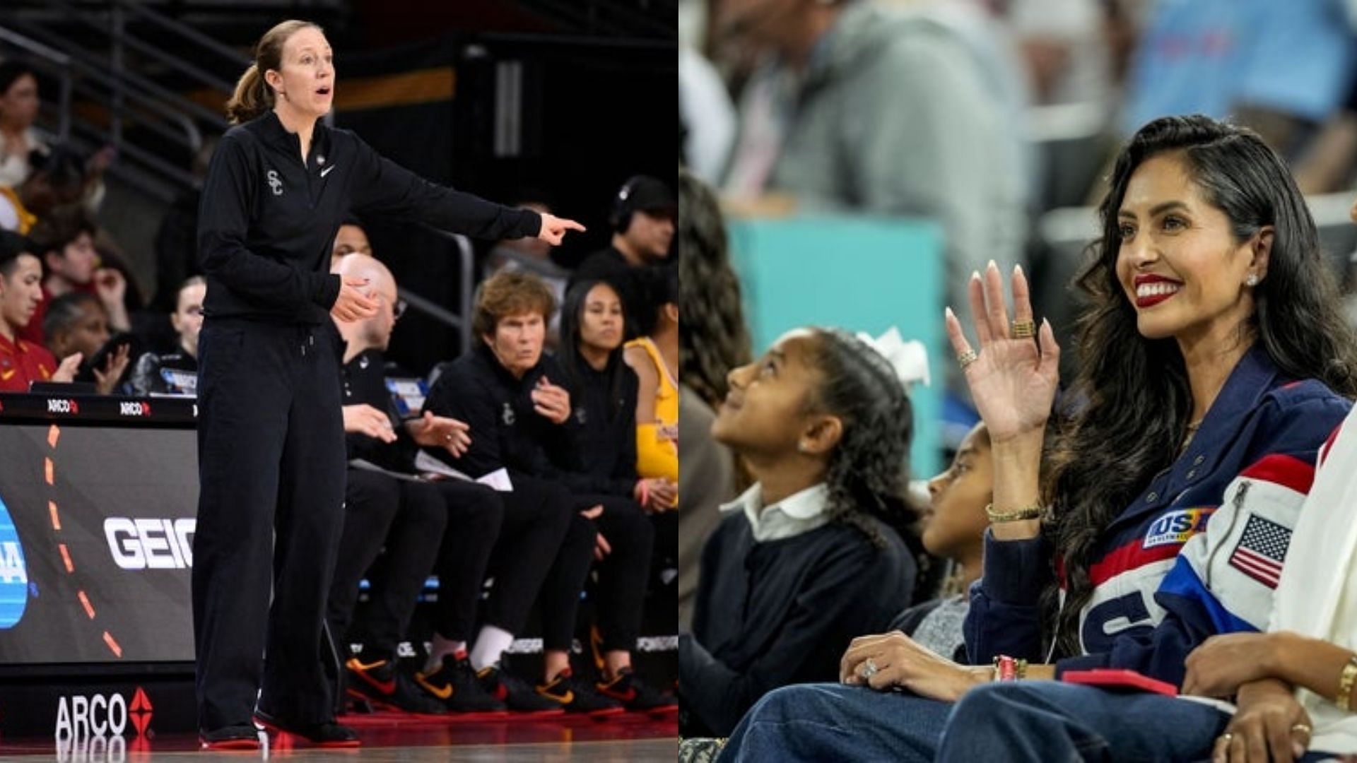 USC coach Lindsay Gottlieb and Vanessa Bryant