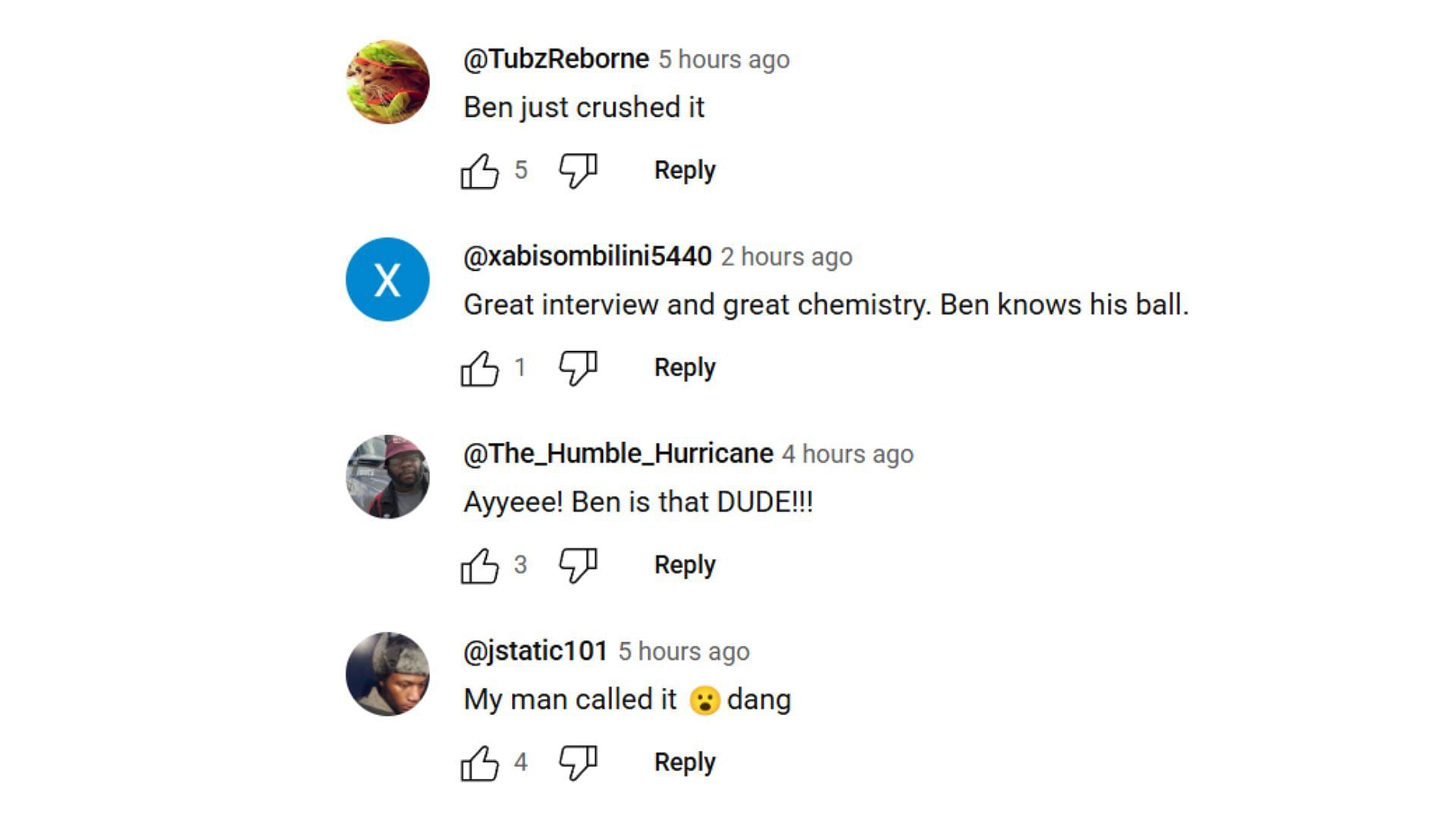 Alguns comentários de fãs de estilos (imagem via youtube/@ESPN)