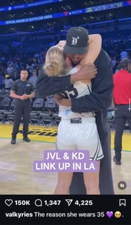 Kevin Durant embraces Julie Vanloo at Los Angeles Sparks game